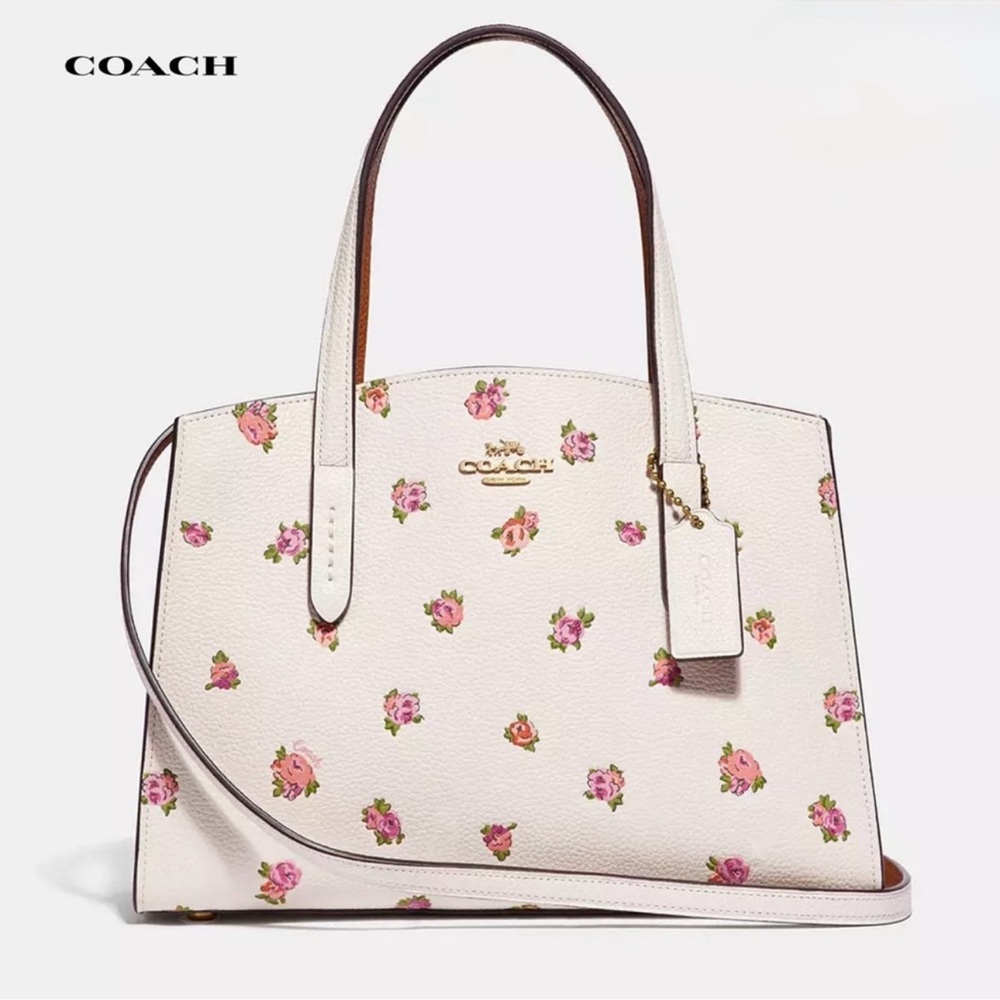 🆕 NWT Coach Charlie Carryall 28 Floral Print • Chalk/Gold